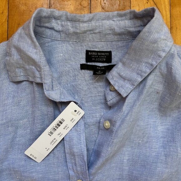 J. Crew Baird Mcnutt Blue Linen Oxford Slim 4 - Picture 2 of 3